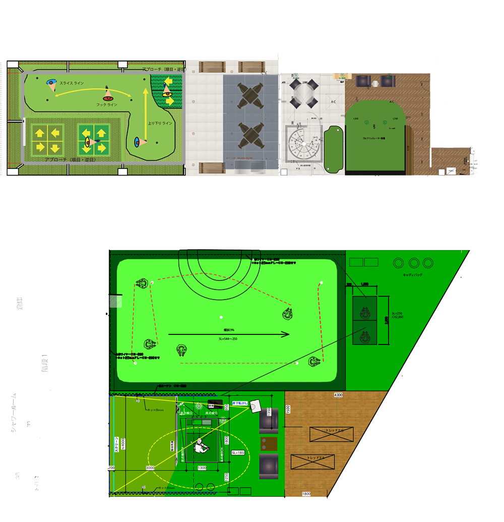 ゴルフ空間の屋外エリア及び屋内エリア